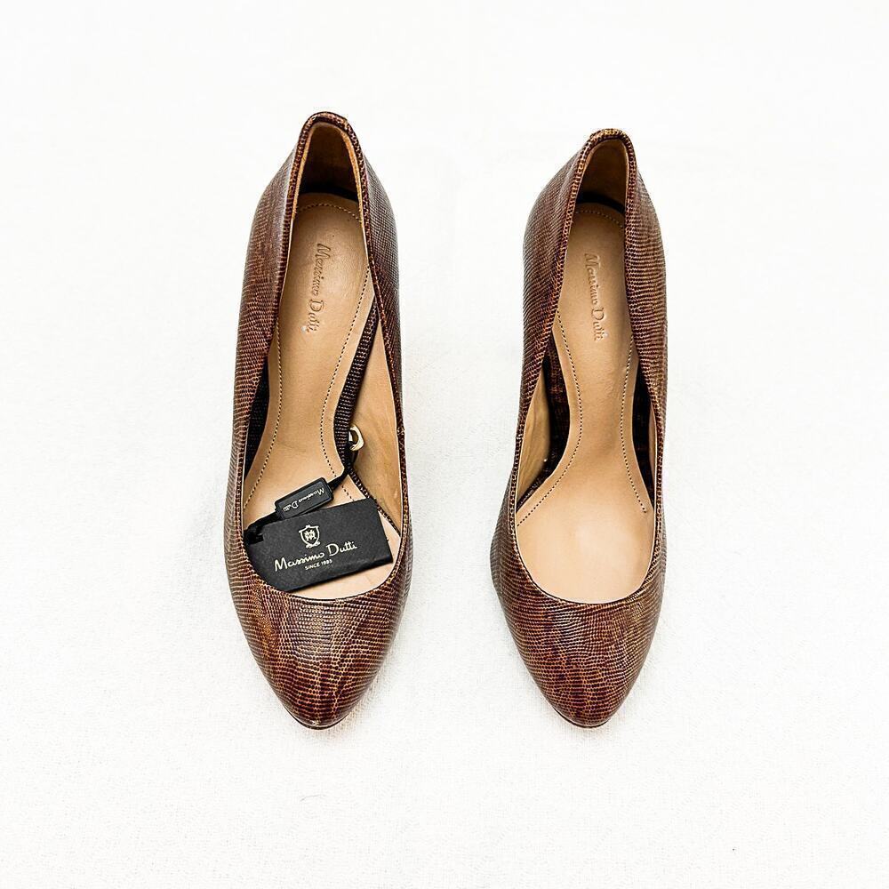 Massimo Dutti Womens Brown Animal Print Leather Court Heel US5 UK35 NWT